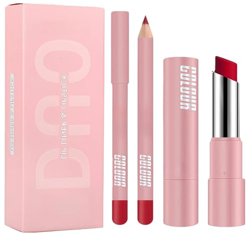 Premium Red Lipstick Lip Liner and Lipstick Set - 2-in-1 Matte Lip Kit for Women with Long Lasting Waterproof and Smudge-Proof Formula, Perfect for Date Night & Parties