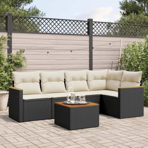 Qnhdfrt 6-TLG. Gartenmöbel Set Schwarz Poly Rattan Ecksofa mit Mittelsofa und Tisch 62x62x69 cm Sitzgruppe für Balkon Terrasse und Garten platzsparendes Lounge Set Outdoor klein
