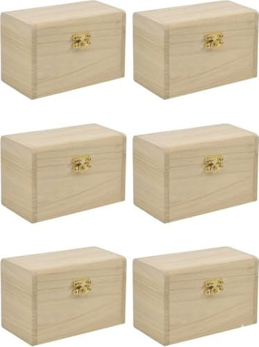 Ameisenkeks® 6er Set Holztruhen zum Gestalten & Basteln – Kleine Schatzkisten aus Pappelholz mit Goldschloss – 13x8x7 cm Aufbewahrungsboxen für Geburtstag, Schmuck & Geschenke