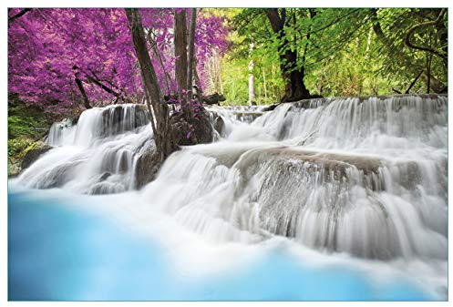 Wallario Küchenrückwand selbstklebend 90 x 60 cm, Motiv: Wasserfall in einem bunt gefärbten Wald | Spritzschutz abwischbar & pflegeleicht