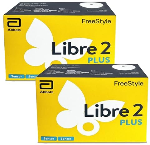 Pack of 2_Abbott Freestyle Libre 2 Plus Sensor for diabetes monitoring CGM for UK - Bundle Includes PillPharm Alcohol Wipes and Patches