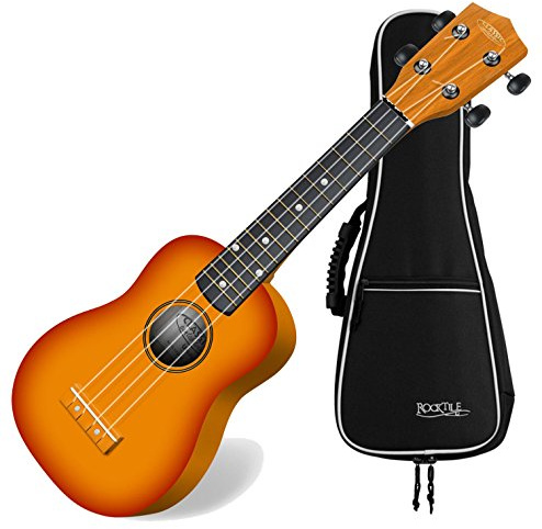 Classic Cantabile US-100 SB Sopran-Ukulele Sunburst Set inkl. Tasche | Sopran Mensur (34, 5 cm), Korpus aus Linde, Hals aus Ahorn, 15 Bünde, Bundmarkierungen im 5., 12. und 15. Bund, 5 mm, Reggae