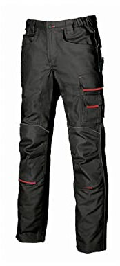 U-Power FREE, pantaloni da uomo, pantaloni cargo multitasche, tasche per ginocchiere, tasca sulla coscia rimovibile, tessuto confortevole, inserto elastico, usura esterna resistente (Black Carbon-46)