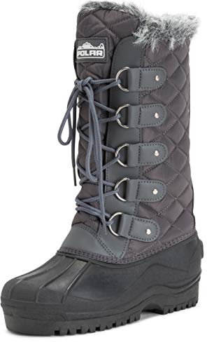 Polar Donna Tall Trapuntato Foderato Di Pelliccia La Neve Tattico Montagna Impermeabile Ginocchio A Passeggio Stivali - Grigio - UK3/EU36 - YC0360
