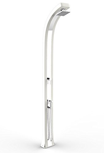 Arkema Design Doccia con Doppio Attacco per Acqua Calda e Fredda Spring Plus Doccia Tradizionale per Interni e Esterni in Polietilene HD con Miscelatore Acqua e Doccino Mobile Colore Bianco e Inox