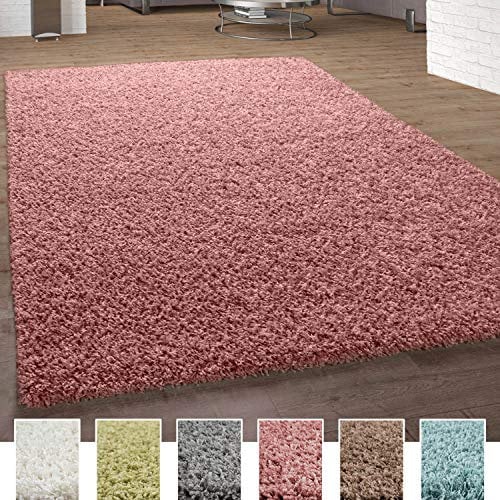 Paco Home Shaggy Teppich Hochflor Langflor Teppiche Hochwertig Pastell Uni Versch. Farben, Grösse:200x280 cm, Farbe:Pink