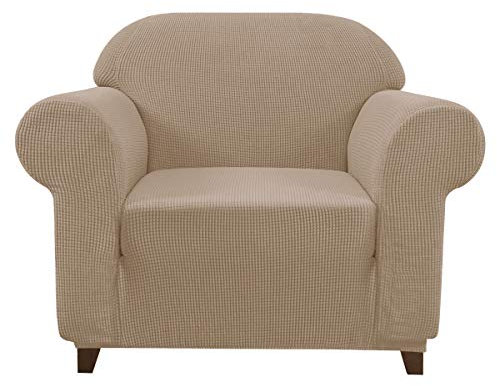 subrtex kariert Sofabezug Sofahusse Sesselbezug Stretchhusse Sofaüberwurf Couchhusse Spannbezug(1 Sitzer,Sand)