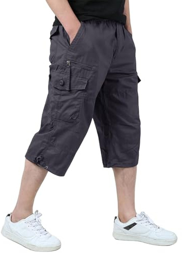 KEFITEVD Pantacourt Homme Cargo Militaire Coupe Ample Coton Confortable