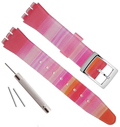 Cinturino in acciaio inossidabile placcato argento con fibbia impermeabile in gomma siliconica (17 mm, colore rosso sfumato), 17mm