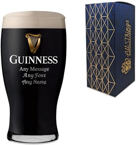 Personalised Engraved Guinness Pint Glass - 20os or 568ml. Customise with Any Message or Name to Suit Any Occasion Such as Fathers Day and Birthdays.