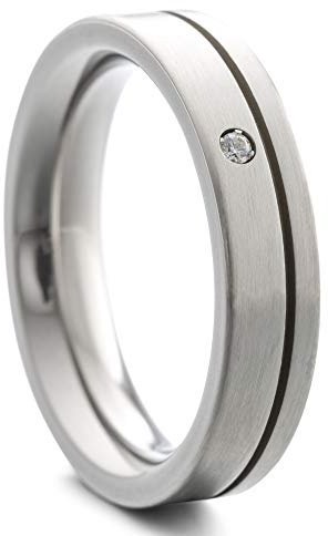 Heideman Ring Damen Paari mit Kerbe aus Edelstahl silber farben matt Damenring für Frauen mit Stein Zirkonia weißss im Brillantschliff Crystal Gr.49 hr7007-4-1-49