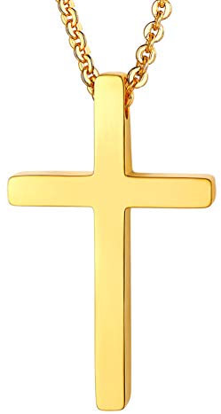 PROSTEEL Damen Kreuz Kette 18k vergoldet Anhänger Halskette goldene christliche Collier für Mädchen Rolokette 45cm/1,5mm Klassische Christentum Modeschmuck für Weihnachten