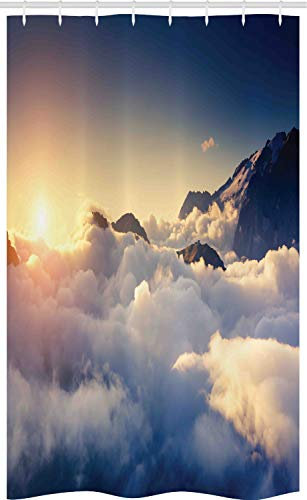 ABAKUHAUS Berg Schmaler Duschvorhang, Klettern über die Wolken, Badezimmer Deko Set aus Stoff mit Haken, 120 x 180 cm, Beige