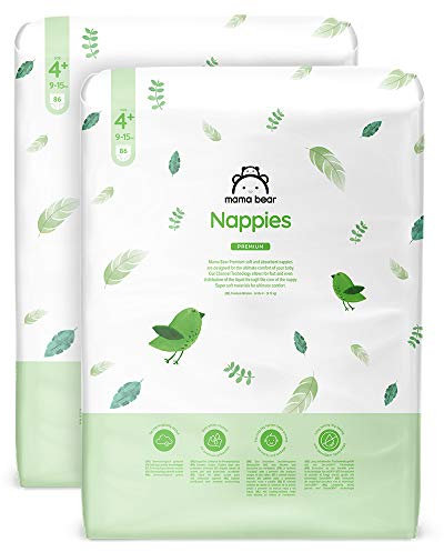 Amazon-Marke: Mama Bear Premium Windeln Größe 4+ (9-15 kg), Weiß, 172 Stück (2 Packungen mit 86)