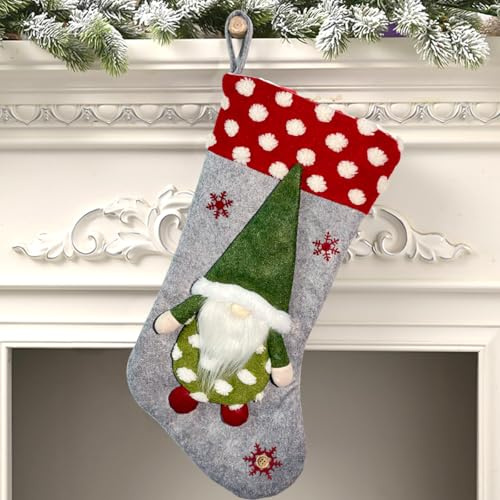 Mauts 20 grey Christmas stocking, Gnomes Christmas decorations socking, suitable for gift box mantel decoration party Christmas. (Grey)
