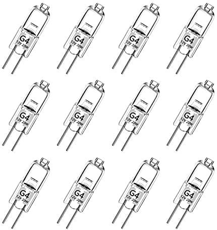 Haraqi 12 Stück G4 Halogen Light Bulbs 20 Watt G4 Halogen-Stiftsockellampe Kapselglühlampen,12V Halogenlampen, 300lm 2800K Warm White Dimmbar [Energy G]