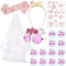 Annhao 17 pezzi Addio Nubilato Decorazione Sposa di Essere Bride to be Satin Sash Giarrettiera Cerchietto Tiara e Velo Matrimonio Tatuaggi Badge Occhiali Rosa con Il Pettine per Addio Nubilato