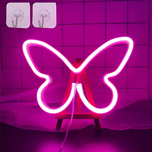 ENUOLI Butterfly Neon Light Pink Neon Sign Neon Wandleuchte USB oder batteriebetrieben Butterfly Nachtlicht für Mädchen Schlafzimmer LED Neon Sign Leuchtreklame für Hochzeit Bar