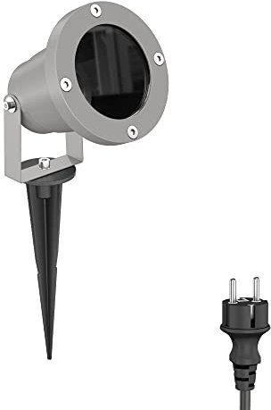 ledscom.de Gartenstrahler DUK mit Erdspieß für außen, IP65, Stecker, grau, 1 x GU10 max. 15W