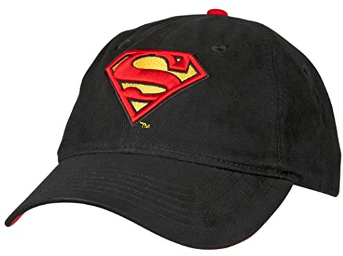Superman Classic Symbol Mütze, Schwarz Gebogene Krempe Verstellbar Dadhut