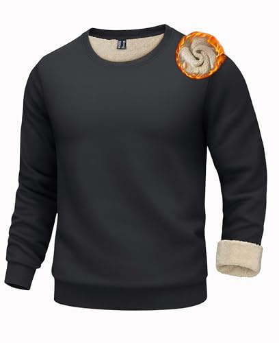 KEFITEVD Herren Winter Sweatshirt Warm Fleece Pullover Ohne Kapuze Sherpa | Warmes Sherpa Innenfutter, Arbeitspullover, Langarm und Rundhals, Perfekt für Kalte Wintertage, Besonders Weiches Fleece