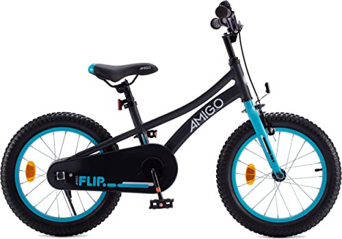 Amigo Flip - Kinderfahrrad für Jungen - 18 Zoll - mit Handbremse Rücktritt und Fahrradständer - Jungenfahrrad ab 5-8 Jahre - Schwarz/Blau