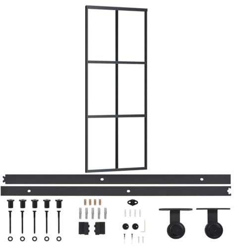vidaXL Puerta Corredera con Herrajes Entrada Corrediza Deslizante Hogar Cuarto de Baño Salón Sala de Estar Habitación ESG Vidrio y Aluminio 76x205 cm