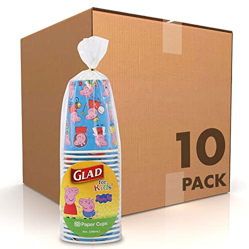 Glad for Kids Pappbecher mit Peppa Pig I Can Be Anything, Einweg-Pappbecher mit Peppa Pig CharaCounters, Pappbecher für Kinder für den täglichen Gebrauch (10 Stück, insgesamt 200 Stück)