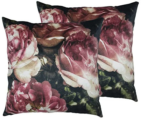 MOON 2er Pack Blumen Kissenhüllen Kissenbezüge, in ca. 45 x 45 cm, Zierkissenbezüge in edler Samt Optik (Rosen)
