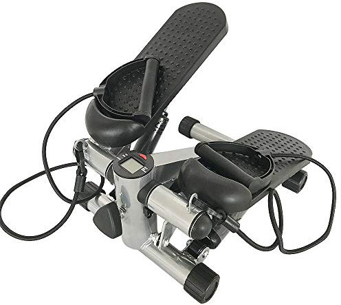Willonin Stepper mit LCD-Display und Power Ropes, Stepper mit Schrittz hler 2 Expandern Fitnessger t f r zuhause, Multifunktions-Stepper für Cardio Fitness (Dunkelgrau)