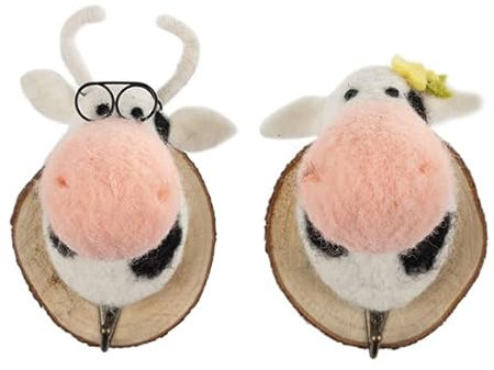 Baden Appendiabiti a forma di mucca con collana di perle, 2 pezzi, 16 cm, legno, tessuto, rosa, nero, bianco