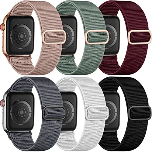 Charlam 6 pack Elastisch Loop Armband Kompatibel mit Apple Watch Armband 40mm 38mm 41mm 42mm für Damen, Verstellbares Stoff Sport Nylon Geflochten Ersatz Band für iWatch SE Series 10 9 8 7 6 5 4 3 2