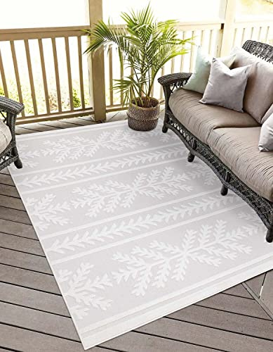 carpet city In-& Outdoor Teppich - 160x230 cm - für Innen-& Außenbereich - Wetterfest Balkon-Teppich, Terrasse, Flur, Küche - Wohnzimmer-Teppiche - Hochtief/ 3D-Effekt - Ethno-Optik in Creme