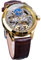FORSINING Herren-Skelett-Mondphasenuhr, mechanisch, selbstaufziehend, Tourbillon, Dual-Zeitzonen-Uhren, automatisch, luxuriöses Lederband, großes Zifferblatt, Armbanduhr, Gold, Classic