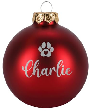 Herz & Heim® Weihnachtskugel aus Glas mit persönlicher Gravur/Rot oder Weiß/Matt oder Hochglanz/Ø 8 oder 10 cm/Verschiedene Motive Ø 10 cm, Rot Matt, Tierpfote