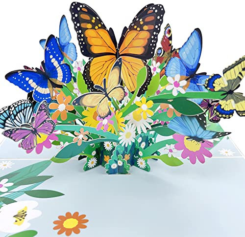 Pop-Up Karte Schmetterlinge und Blumen, 3D Blumenkarte für Frauen Geburtstagskarte, Geburtstagskarten Valentinstag,Gute Besserung, Dankeschön Ostern Blumen Grußkarte
