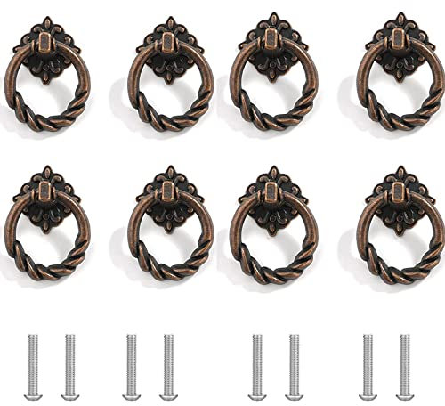 8 StüCk Zinklegierung Retro Schrankgriffe, Vintage MöBelgriff, Schubladen Griffe Ringe, Mit Schrauben, FüR KüChe, SchräNke, SchräNke, Schminktische (Bronze)