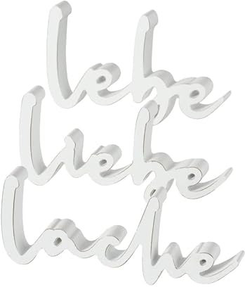 Lebe Liebe Lache Holz Schriftzug 3er Set Weiss Buchstaben 3 TLG Aufsteller Tischdeko 22x13cm Deko Dekoration Glück Tischschmuck Landhaus Shabby Chic Geschenk Holzdeko