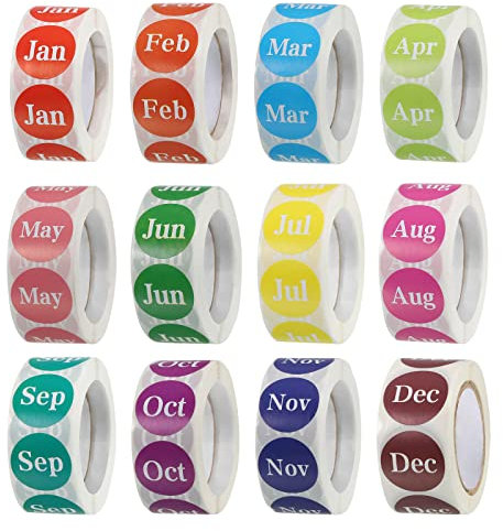 sourcing map 6000 Stück Runde Monatliche Aufkleber, 2.5cm Planer Monatliche Registerkarten, Dekorative Monat Sticker für Tagebuch und Planung,Mischfarben