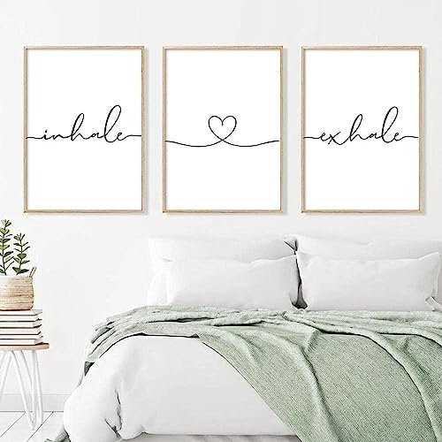 MHLCMG Leinwand Malerei Schwarz Weiß Minimalsit Inhale Love Exhale Bilder Wandkunst Moderne Poster Kunstdruck Bild Wand Wohnzimmer Schlafzimmer Dekor Kein Rahmen (3X30X40CM)