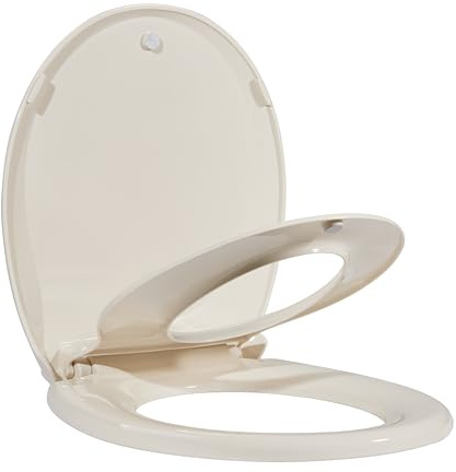 Homfan Round Toilet Seat with Toddler Seat Built-in, Potty Training, Slow Close, Almond