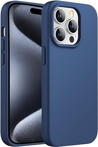 EKAM Shockproof Liquid Silicone Case Compatible with iPhone 15 Pro - 6.1 inch, Microfiber Lining 3 Layer Hybrid Drop Protection Anti-Shock Cover Gel Rubber Case for iPhone 15 Pro (Navy Blue)