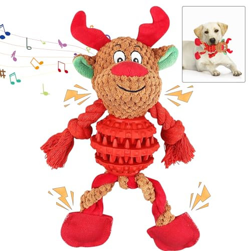 Weihnachten Hundespielzeug, Rentier Quietschendes Hundespielzeug, Hunde Weihnachten, Interaktiv Kauspielzeug Hund Plüsch Welpenspielzeug, Weihnachten Geschenke für Haustiere Welpen, Mittel Hunde