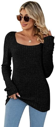 Rongseng Maglioni da Donna Maglia a Maniche Lunghe con Scollo Quadrato Sexy Slim Tunica Tops Elegante Pullover Morbido Leggero Sweatshirts T-Shirt Casual Felpa Moda Bluse per l'Autunno Inverno