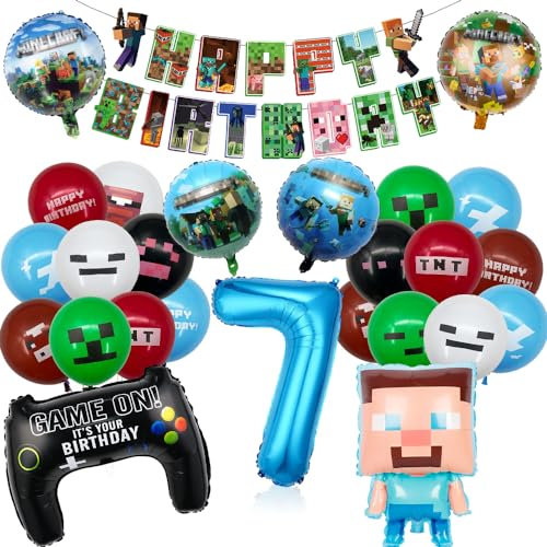 Pixel Luftballon Geburtstagsdeko 7 Jahre, 26 Stück Miner Gamer Kindergeburtstag Mitgebsel Jungen 7, Luftballon Geburtstag 7 Jahre Jungen Gamer Luftballon Deko Geburtstag Party Mitgebsel Luftballon