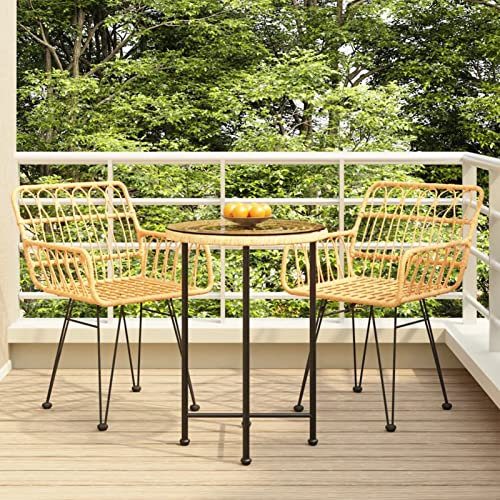 Homgoday Set da pranzo da giardino 3 pezzi rattan sintetico, sedia tavolo cucina esterno terrazza patio balcone mobili tipo 2