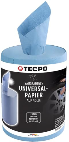 TECPO Putztuchrolle Blau 1x 300 Blatt gesamt 300, 2-lagig, perforiert, saugstark, Putzrolle Papierrolle Reinigungstücher Wischtücher Putzpapier für Gewerbe