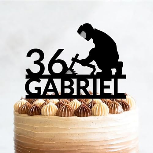Custom Welder Birthday Cake Topper 50th Gift for Men Acrylic, 6-7.8 Inch Acrylic or Wood Customized Silhouette, Amalifcor-topper240222-a008