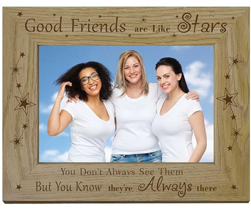 CREATCABIN Marco Fotos Good Friends Are Like Stars Marcos Fotos Madera con Pantalla Grabada,4x6 Marco Horizontal para Postales Mesa para Graduación,Regalos para el Hogar,Decoración Escritorio