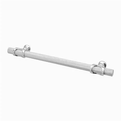 Decoranddecor Amelia - Knurled Cabinet Handles | Aluminium T-Bar Kitchen Cupboard Handles | Furniture Knobs | 224mm Hole Centre, Polished Chrome